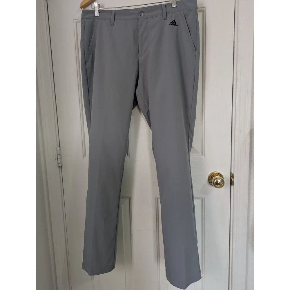 ADIDAS Golf Chino Pants Mens 32x32 Gray Performance Stretch Lightweight Logo